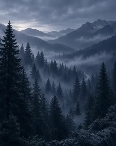 Forest ridge at dawn
